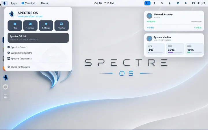 Light desktop with Spectre command center and widgets