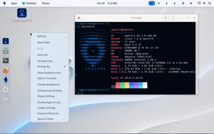 Fastfetch output in light Spectre OS terminal